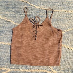 Brown Ribbed Lace-Up Tube Top